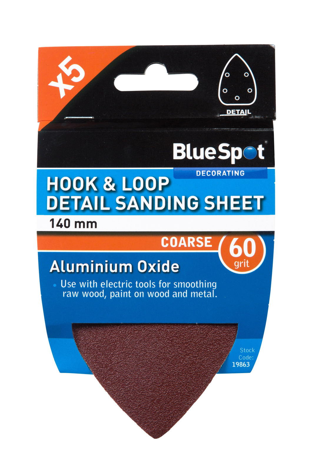 Blue Spot 140mm 5 Pack 60 Grit Detail Sanding Sheets