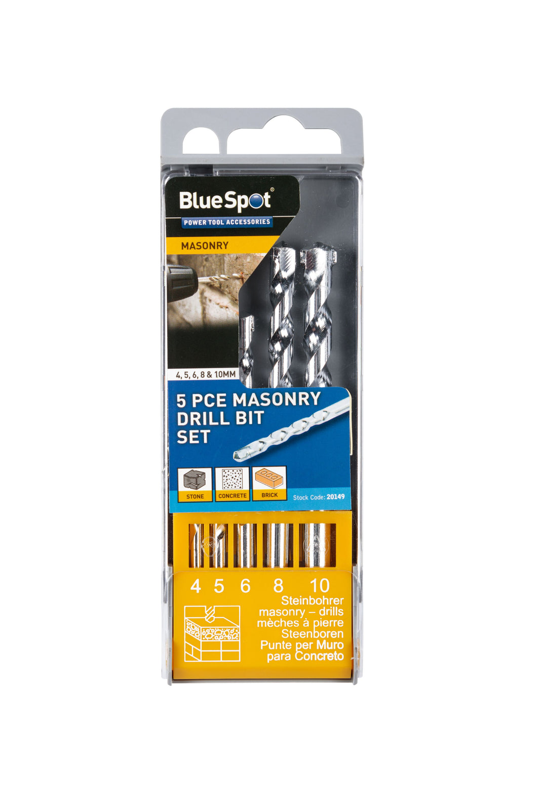 Blue Spot 5 Piece Masonry Drill Bit Set (4mm - 10mm)