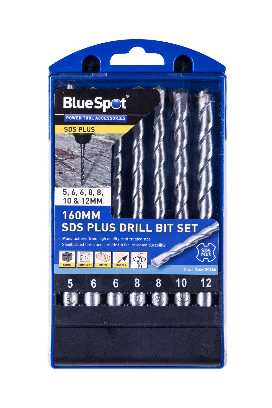 Blue Spot 7 Piece 160mm SDS Plus Drill Bit Set (5mm - 12mm)