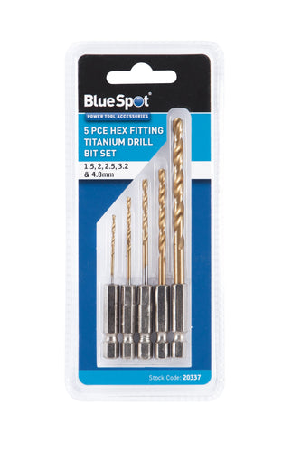 Blue Spot 5 Piece Hex Fitting Titanium Drill Bit Set (1.5mm - 4.8mm)