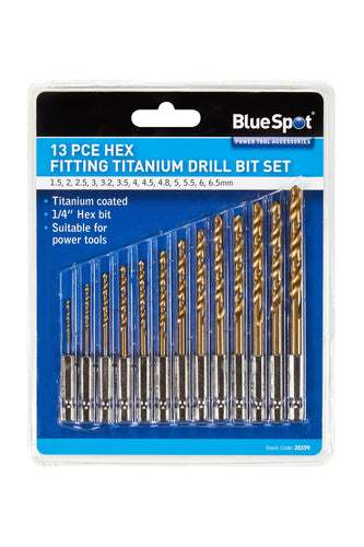 Blue Spot 13 Piece Hex Fitting Titanium Drill Bit Set (1.5mm - 6.5mm)