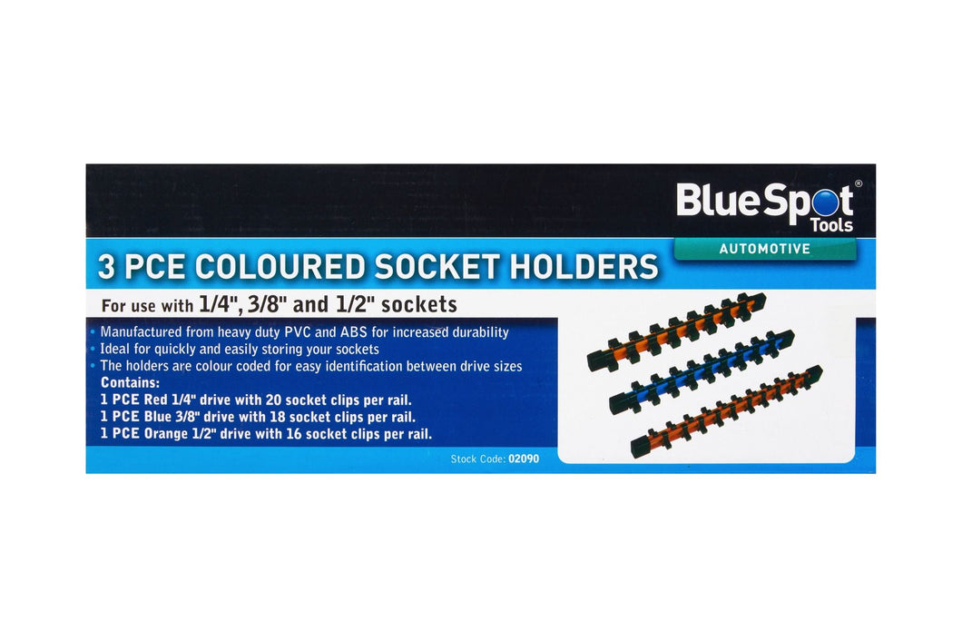 Blue Spot 3 Piece Coloured Socket Holders (54 Clips) (1/4-3/8-1/2)