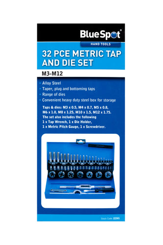 Blue Spot 32 Piece Metric Tap and Die Set (M3-M12)