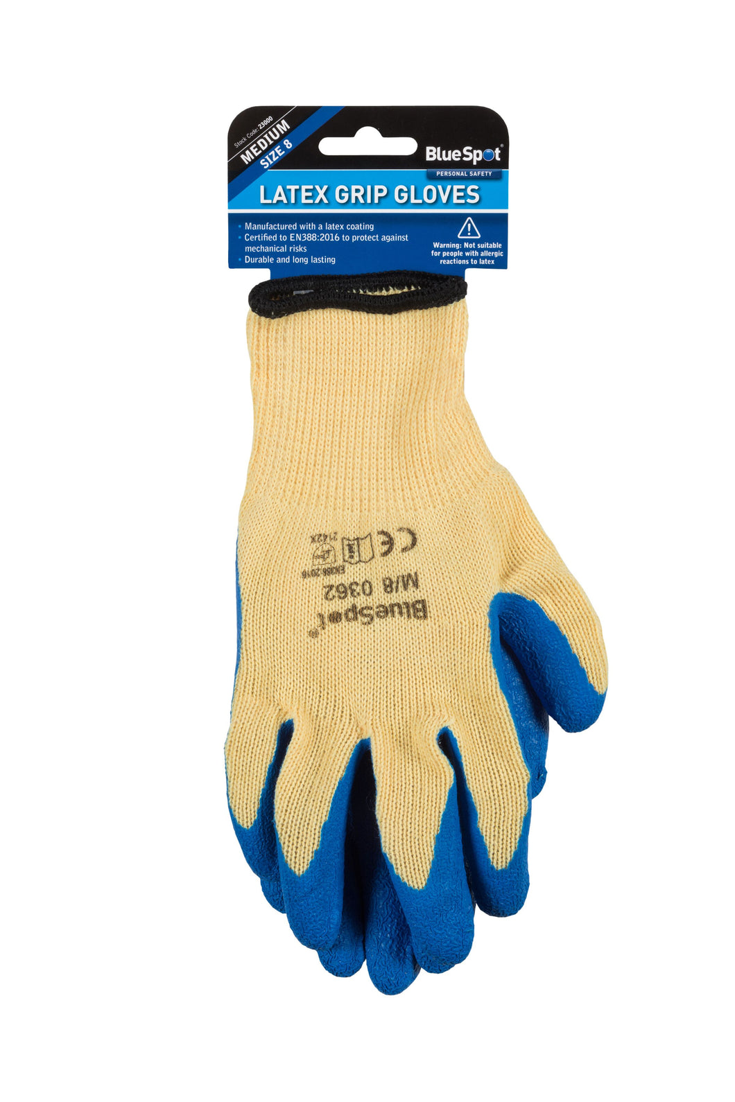 Blue Spot Latex Grip Gloves (Medium)