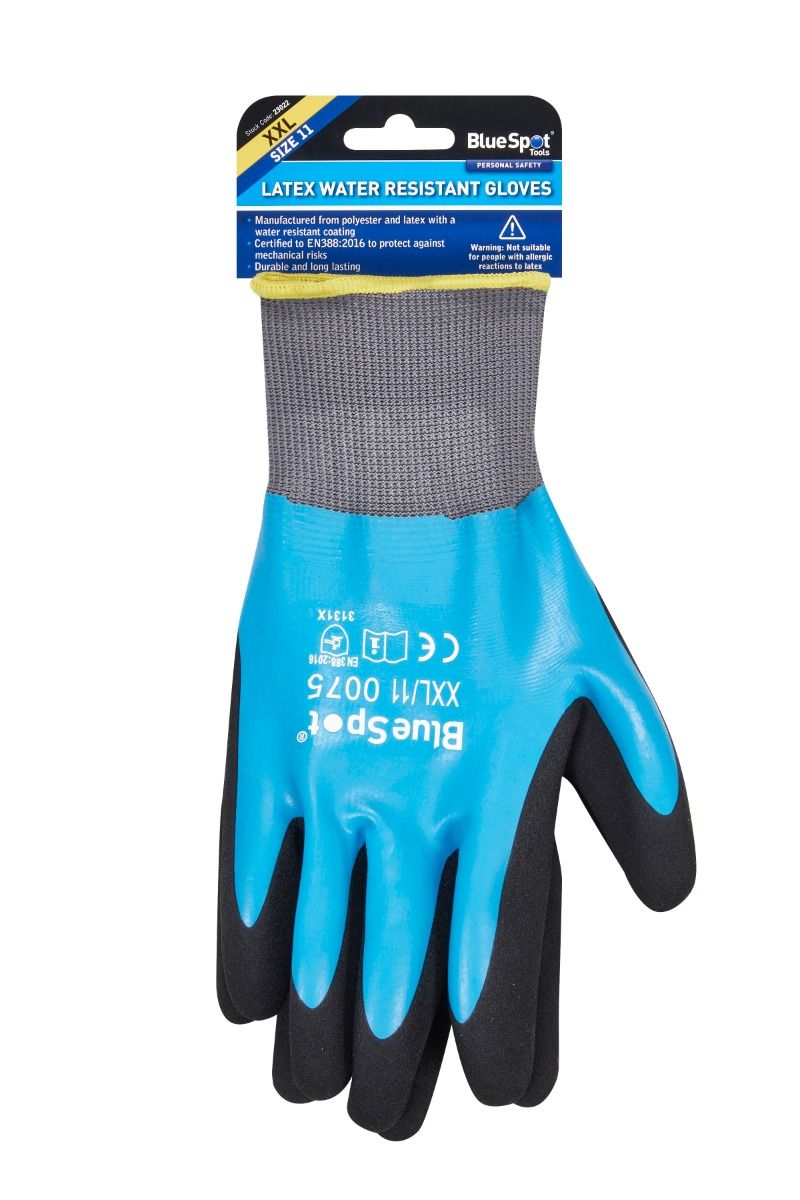 Blue Spot Latex Water Resistant Gloves (XXL)