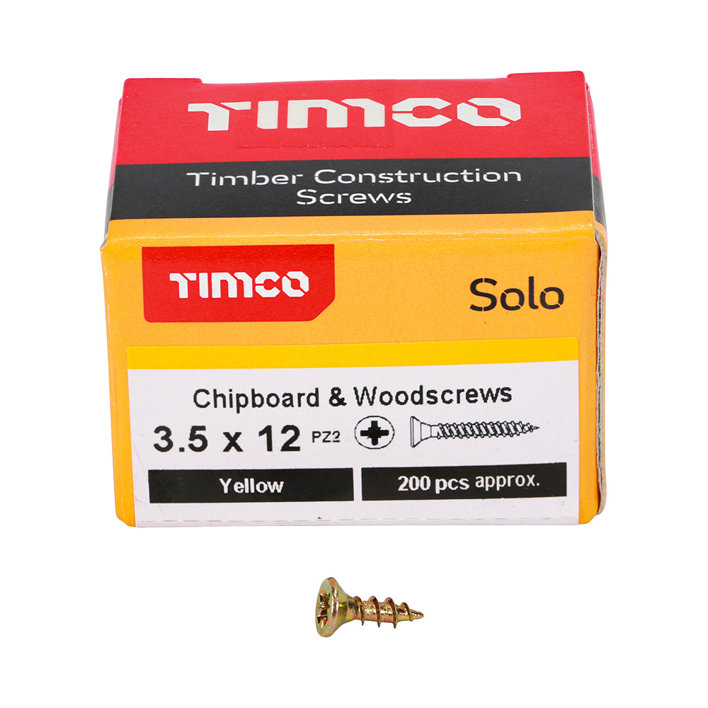 Timco 3.5mm - Woodscrews CSK - Yellow Passivated