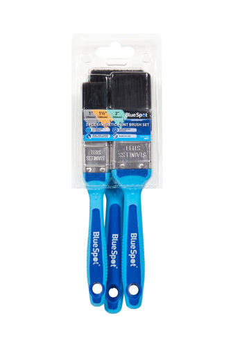 Blue Spot 3 Piece Synthetic Paint Brush Set with Soft Grip Handle (1”, 1 ½” and 2”)