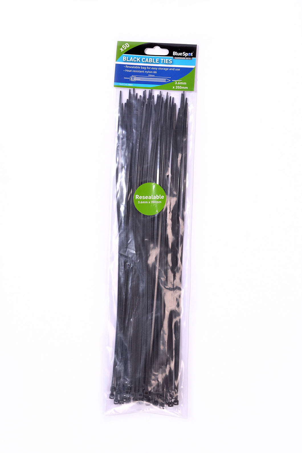 Blue Spot 50 Piece 3.6mm x 350mm Black Cable Ties