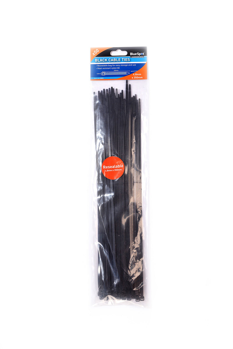 Blue Spot 50 Piece 4.8mm x 350mm Black Cable Ties – Just The Job ...