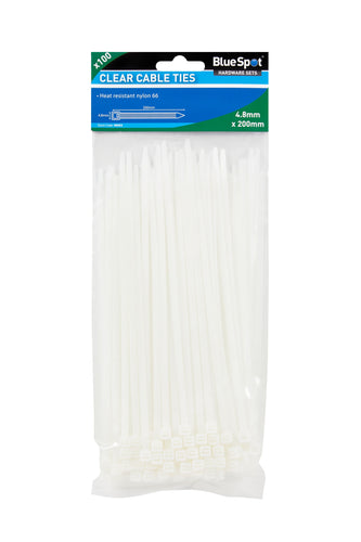 Blue Spot 100 Piece 4.8mm X 200mm White Cable Ties