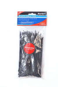 Blue Spot 100 Piece 3.6mm X 150mm Black Cable Ties