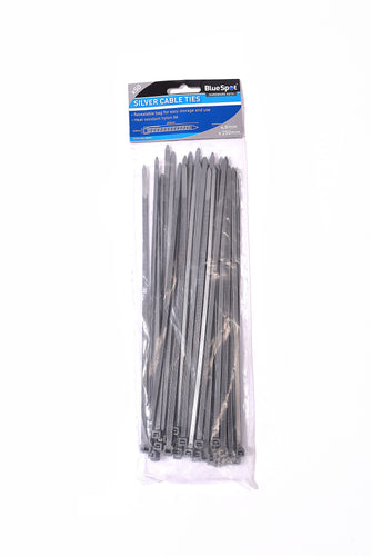 Blue Spot 50 Piece 4.8mm X 250mm Silver Cable Ties