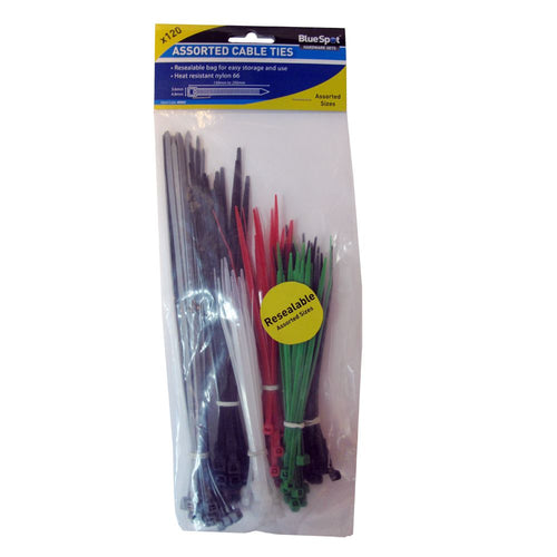 Blue Spot 120 Piece Assorted Mixed Colour Cable Ties