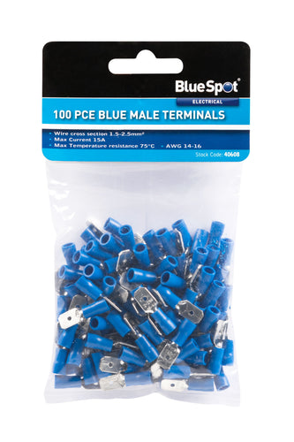 Blue Spot 100 Piece Blue Male Terminals