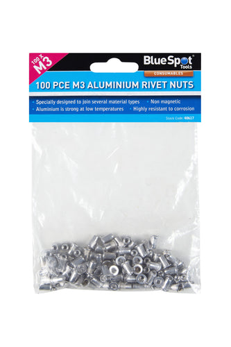 Blue Spot 100 Piece M3 Aluminium Rivet Nuts