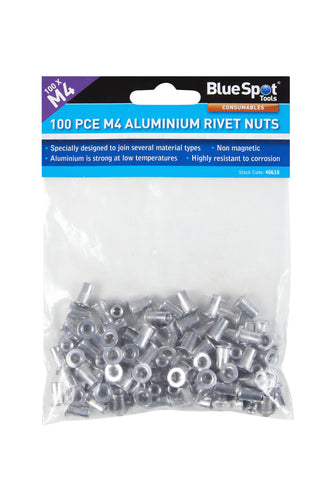 Blue Spot 100 Piece M4 Aluminium Rivet Nuts