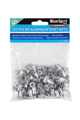 Blue Spot 100 Piece M5 Aluminium Rivet Nuts