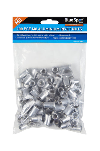 Blue Spot 100 Piece M8 Aluminium Rivet Nuts