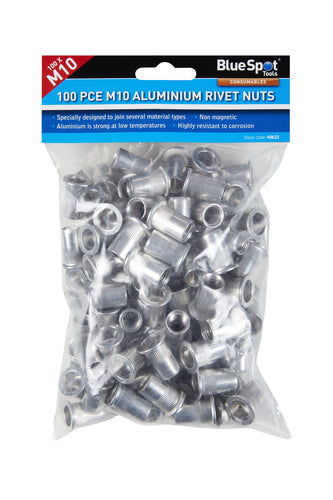 Blue Spot 100 Piece M10 Aluminium Rivet Nuts