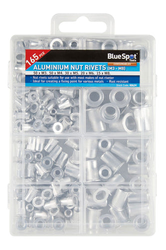 Blue Spot 165 Piece Aluminium Nut Rivets (M3 - M8)