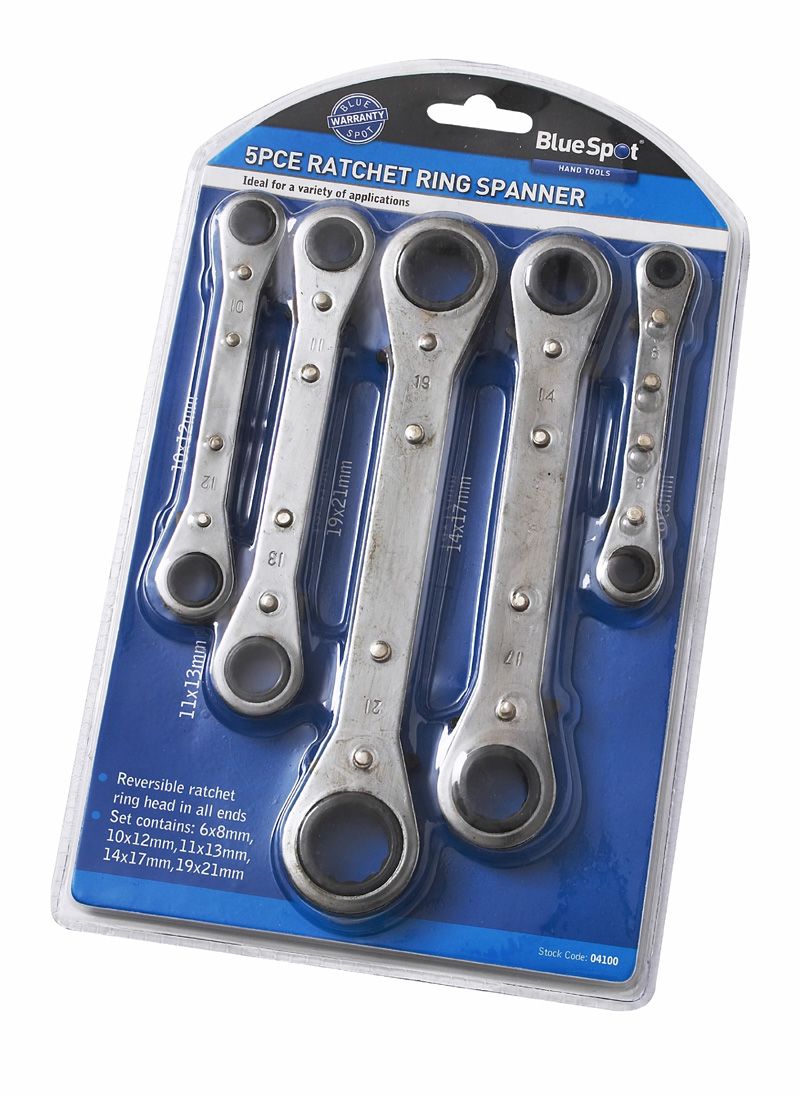 Blue Spot 5 Piece Metric Ratchet Ring Spanner Set (6-21mm)