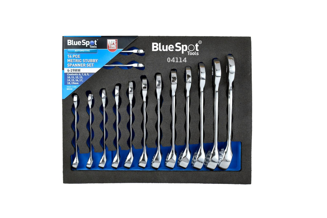 Blue Spot 14 Piece Metric Stubby Spanner Set In EVA Foam (6-19mm)