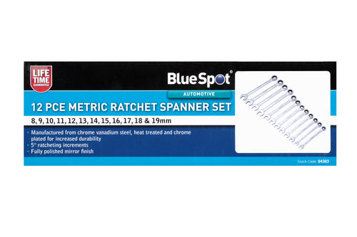 Blue Spot 12 Piece Metric Ratchet Spanner Set (8-19mm)