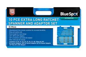 Blue Spot 10 Piece Extra Long Ratchet Spanner and Adaptor Set (8-19mm)