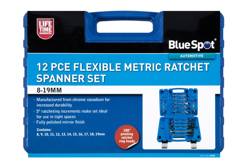 Blue Spot 12 Piece Flexible Metric Ratchet Spanner Set (8-19mm) (With Case)