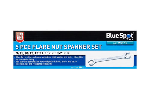 Blue Spot 5 Piece Flare Nut Spanner Set (9-21mm)