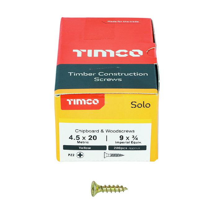 Timco 4.5mm - Woodscrews CSK - Yellow Passivated