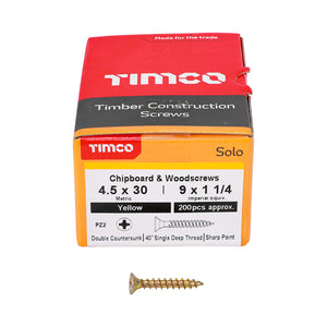 Timco 4.5mm - Woodscrews CSK - Yellow Passivated