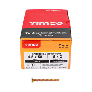 Timco 4.5mm - Woodscrews CSK - Yellow Passivated