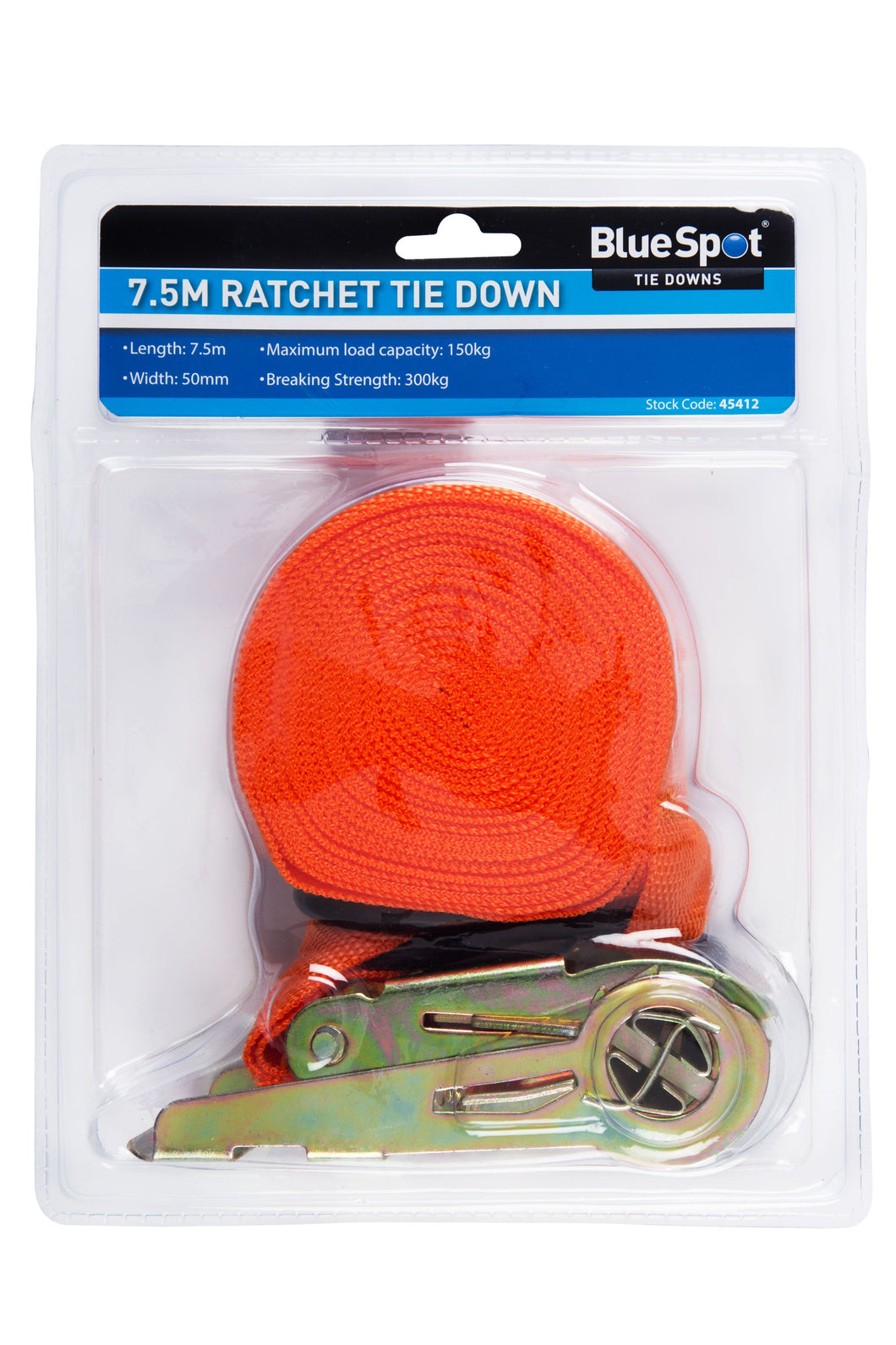 Blue Spot 7.5m Ratchet Tie Down Strap (50mm x 7.5m/25ft)