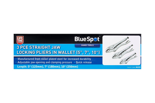 Blue Spot 3 Piece Straight Jaw Locking Pliers In Wallet (5