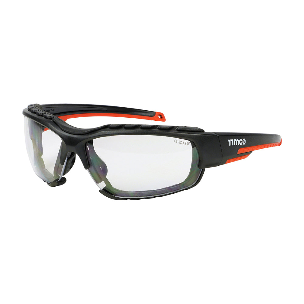 Sports Style Safety Glasses - With Foam Dust Guard - Clear