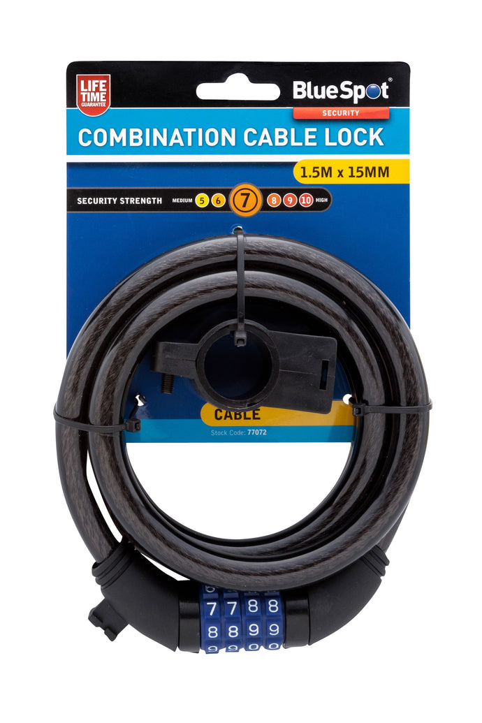 Blue Spot 1.5m x 15mm Combination Cable Lock