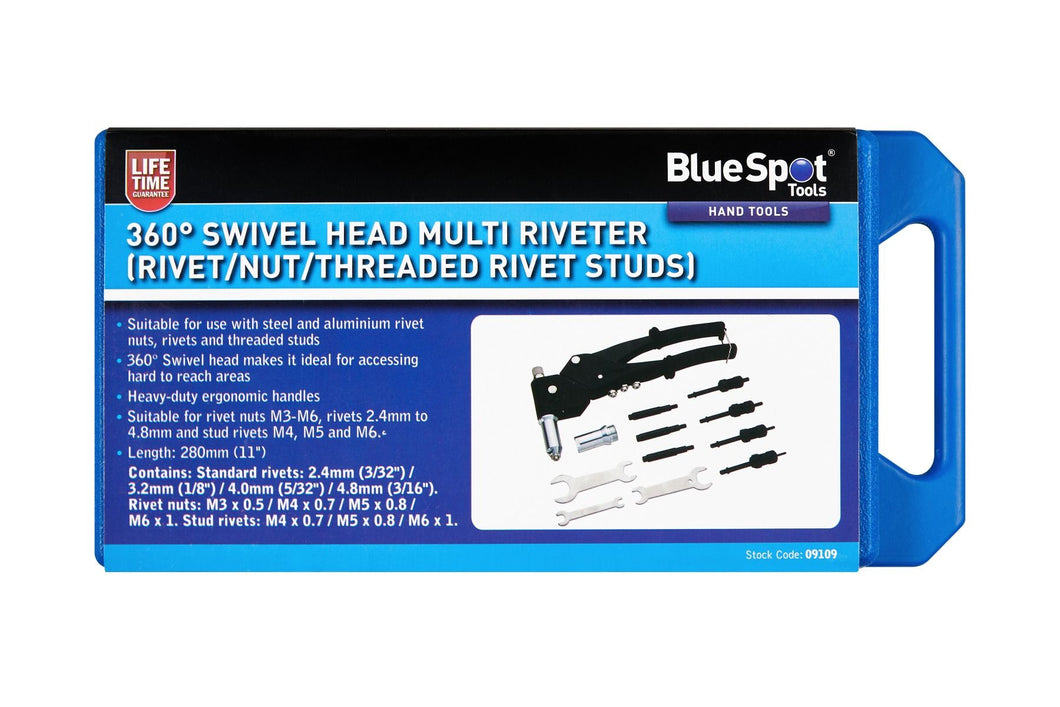 Blue Spot 360° Swivel Head Multi Riveter (Rivet/Nut/Threaded Rivet Studs)