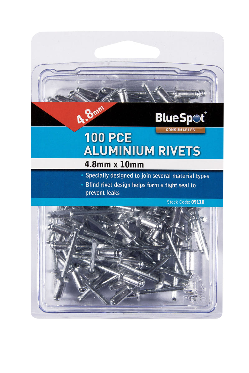 Blue Spot 100 Piece 4.8mm X 10mm Aluminium Rivets – Just The Job ...