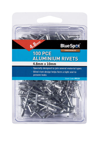 Blue Spot 100 Piece 4.8mm X 10mm Aluminium Rivets