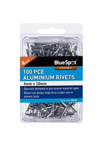 Blue Spot 100 Piece 4mm X 10mm Aluminium Rivets