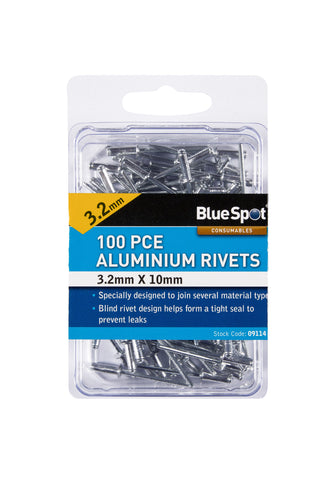 Blue Spot 100 Piece 3.2mm X 10mm Aluminium Rivets