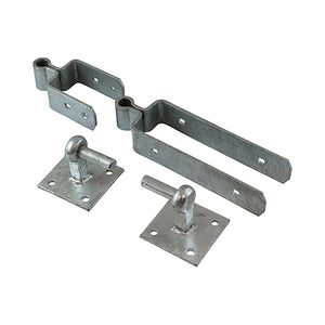 Double Strap Hinge Set with Hook on Plate - Hot Dipped Galvanised - 300mm