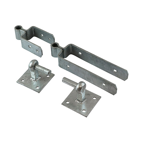 Double Strap Hinge Set with Hook on Plate - Hot Dipped Galvanised - 450mm