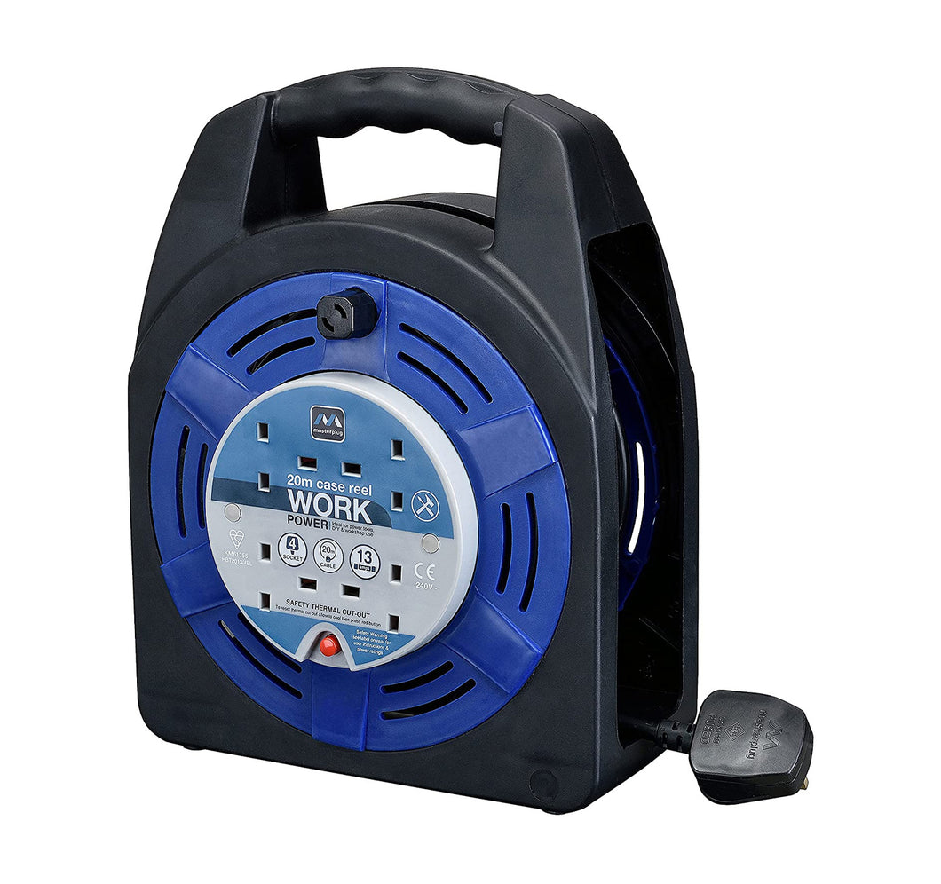 BG Masterplug Hand Bag Cassette Reel Blue 20m 13A - 4 Socket