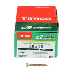 Timco C2 Multi-Purpose Advanced Screws - Double Countersunk - Yellow Passivated
