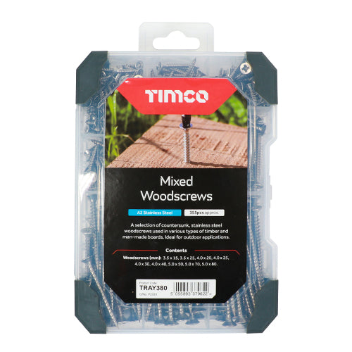 Timco Woodscrews - Stainless Steel - 355pcs Mixed Pack